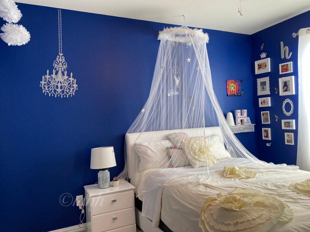 Home tour of Meena Harish | The lacy canopy over the bed that enhanced it to a dreamy girl room.