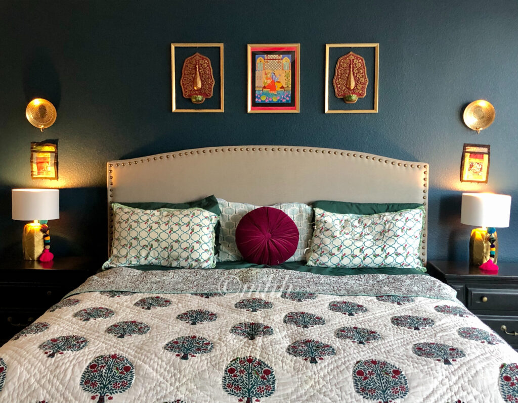 Home tour of Meena Harish | Turquoise color painted in a master bedroom