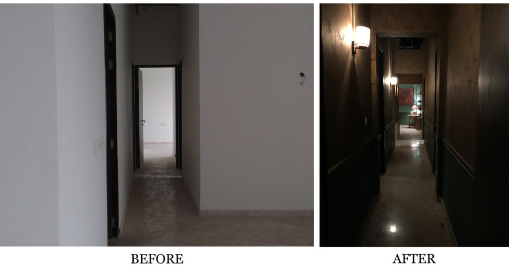 Before and after view of entryway department - 'Sir' Indian Movie set | theKeybunch decor blog