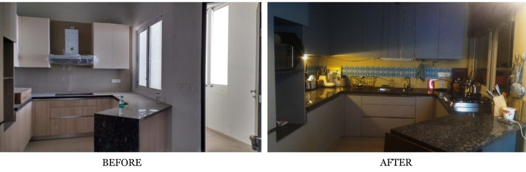 Before and after view of kitchen room - 'Sir' Indian Movie set | theKeybunch decor blog