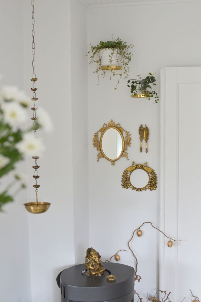 Antique colour with green plants, brass and white wall | Naina's Scandi-Minimalist Home with Indian Accents