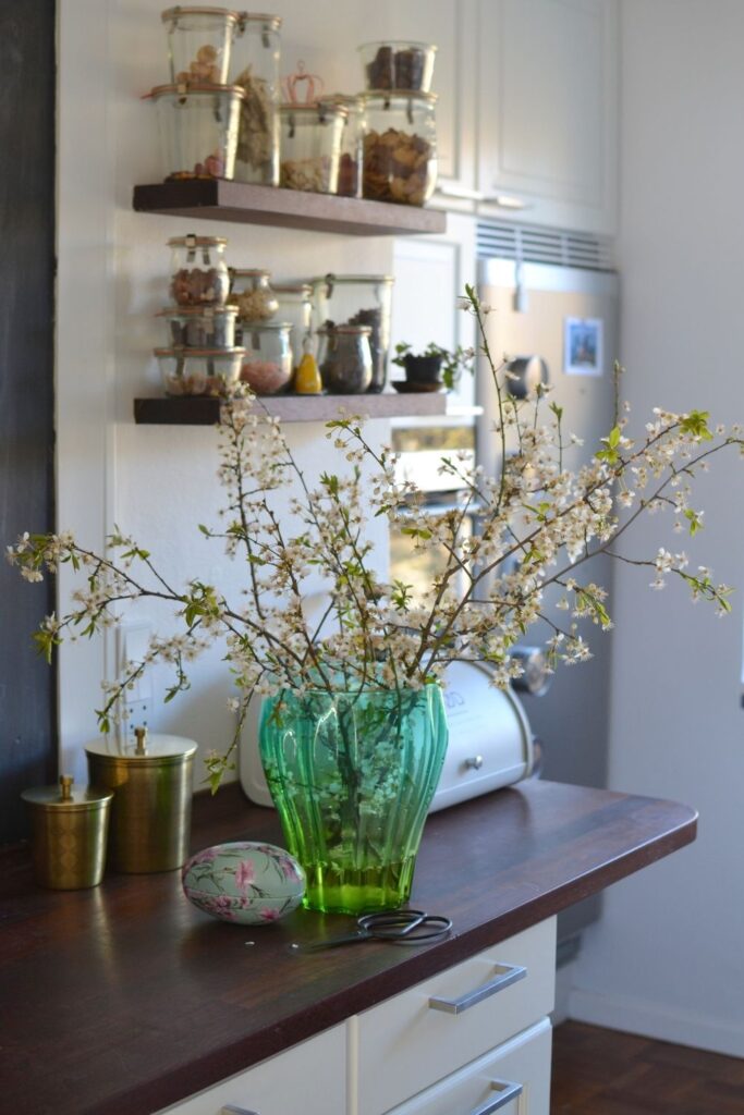 Glass vase and flowers at the kitchen room | Naina's Scandi-Minimalist Home with Indian Accents
