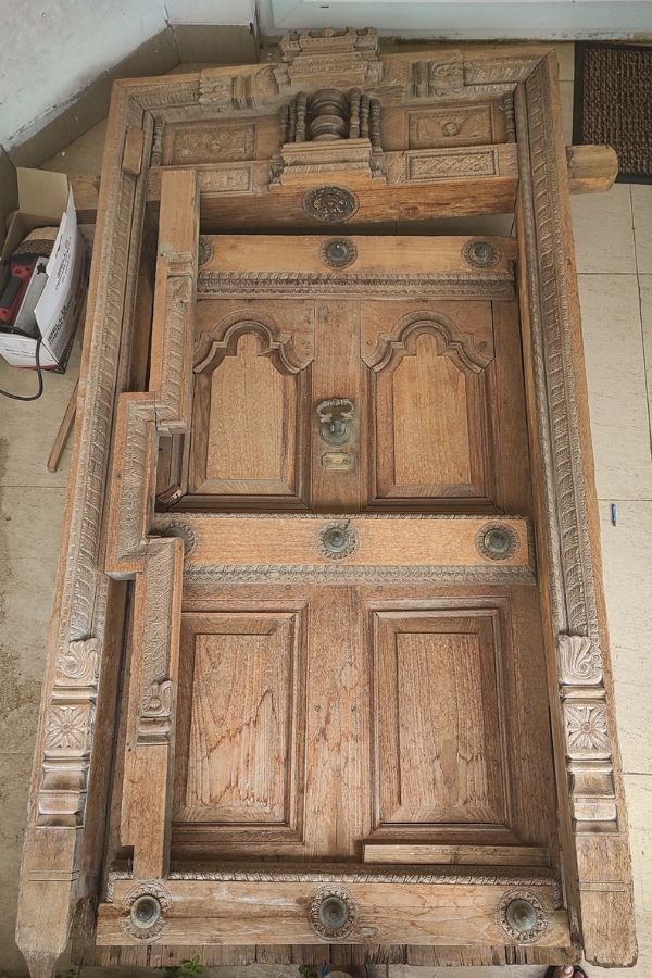 vintage teak wood door | Home Tour: A beautiful Antique Modern home in Bangalore