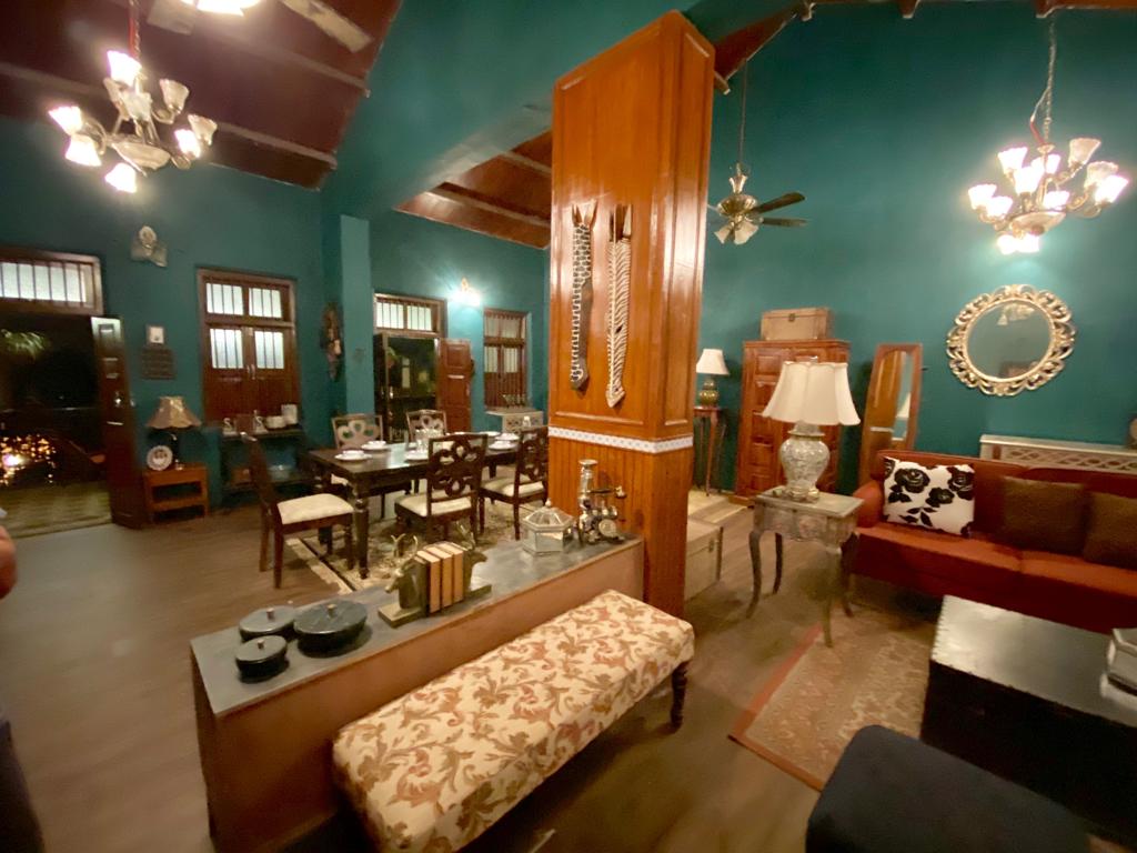 Villa Rashmi - A Heritage Gem in Mumbai | Wooden partition between living room and dining area | TheKeybunch decor blog