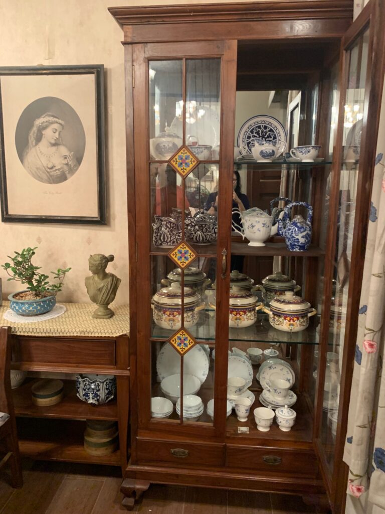 Villa Rashmi - A Heritage Gem in Mumbai | Vintage ceramic set at glass display cabinet in the kitchen | TheKeybunch decor blog