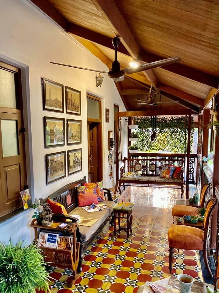 Villa Rashmi - A Heritage Gem in Mumbai | The beautiful wall decor, furniture and floor tiles makes the outdoor area more welcoming | TheKeybunch decor blog