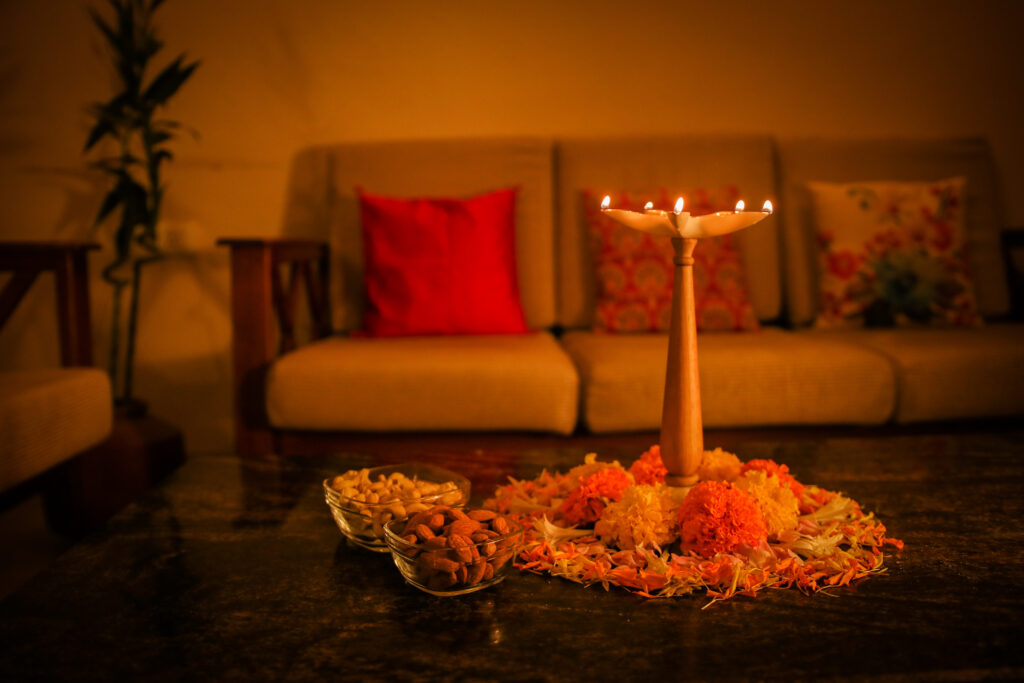 Diwali lighting options | The beautiful porcelain diyas and paired with wood