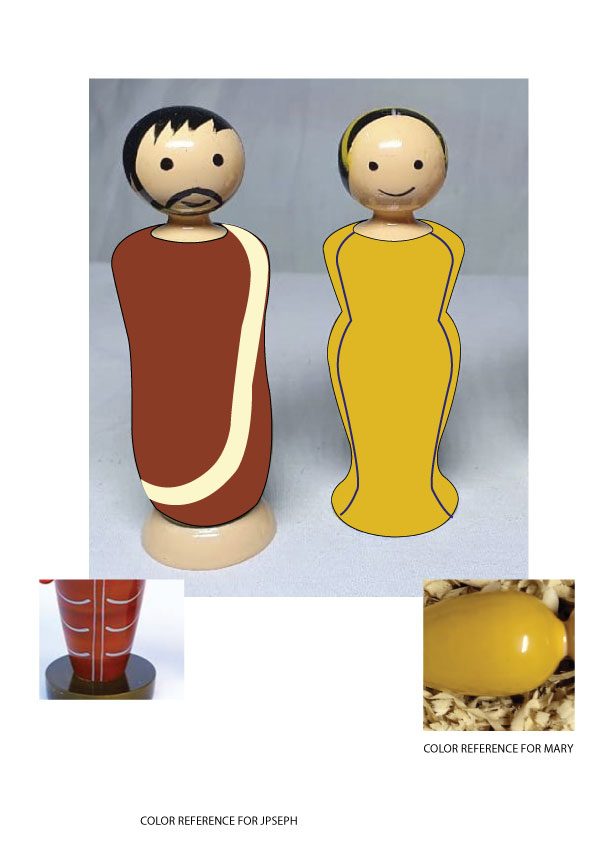 A unique Etikoppaka Nativity Set | Etikoppaka Joseph and Mary dolls made by soft wood from Ankudu (Wrightia tinctoria) trees