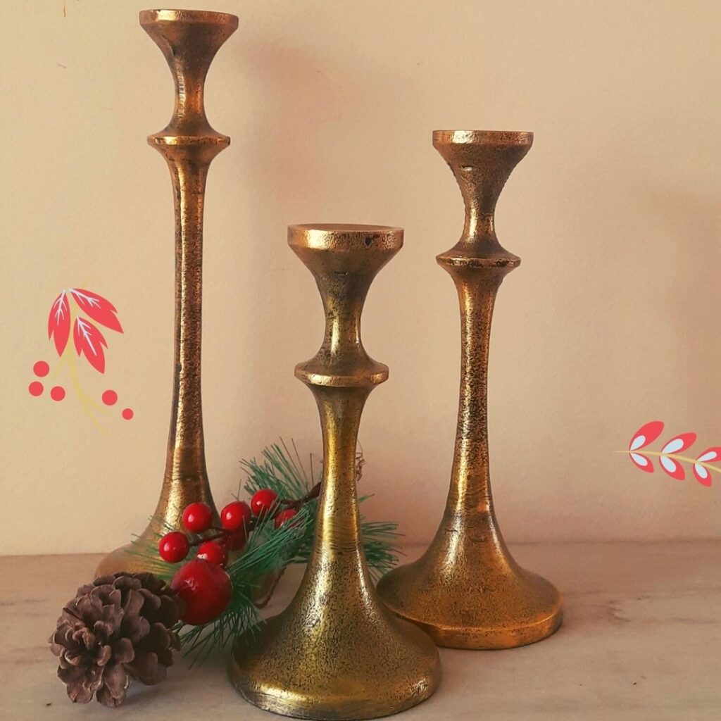 Christmas products from thekeybunch store | Set of 3 Vintage finish metal candlestands, lit up Christmas tables and corner arrangements