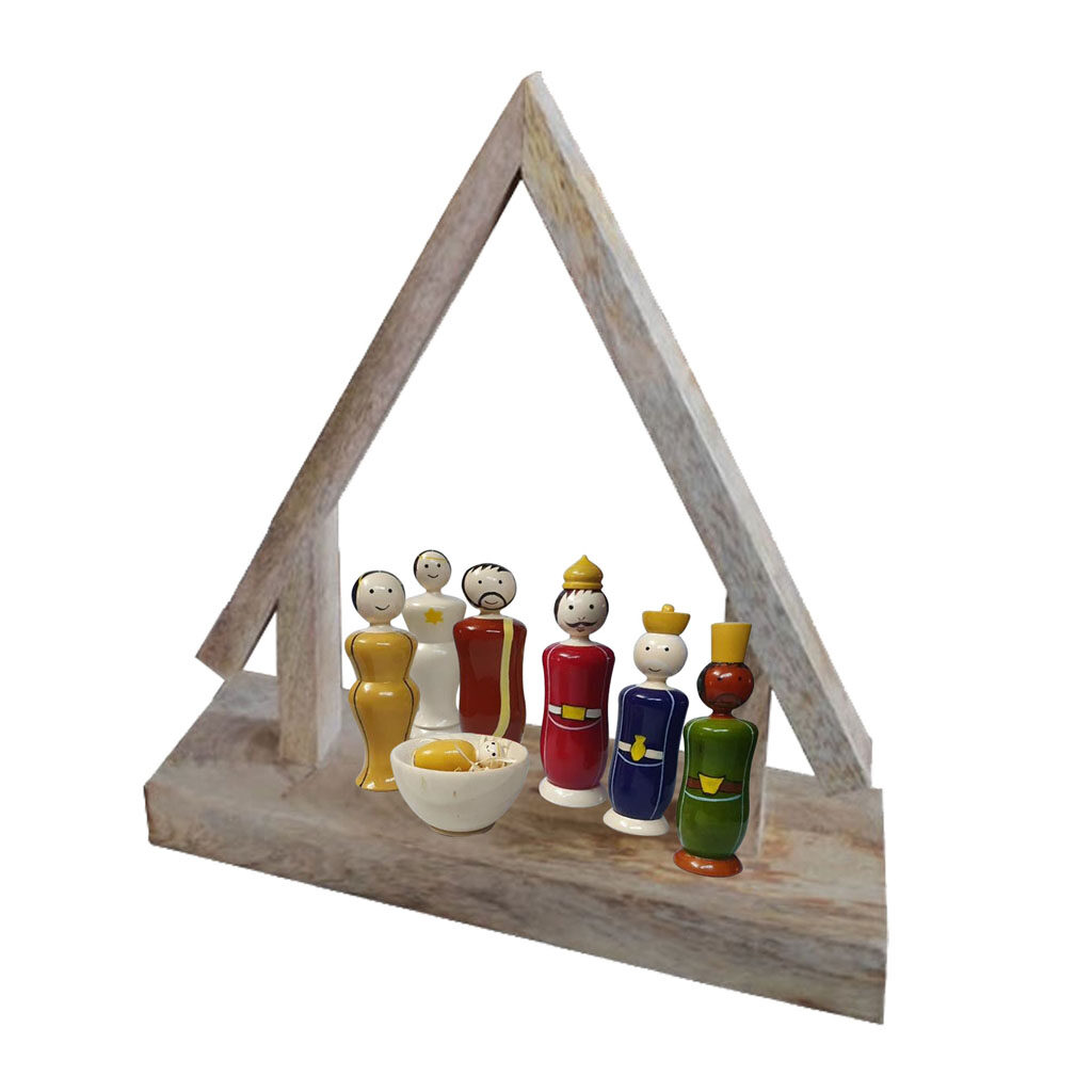 Christmas products from thekeybunch store | A pretty, rustic roof over the Nativity scene made by mango wood