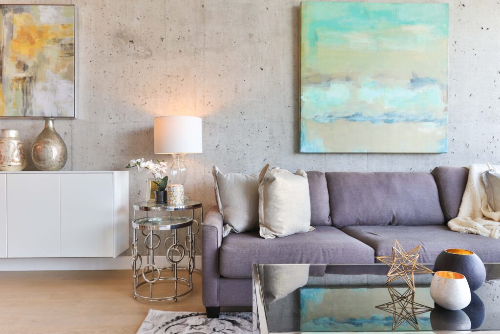 Faux Concrete Wall Home Decor | A hand-finished concrete wall, with texture and 'holes'