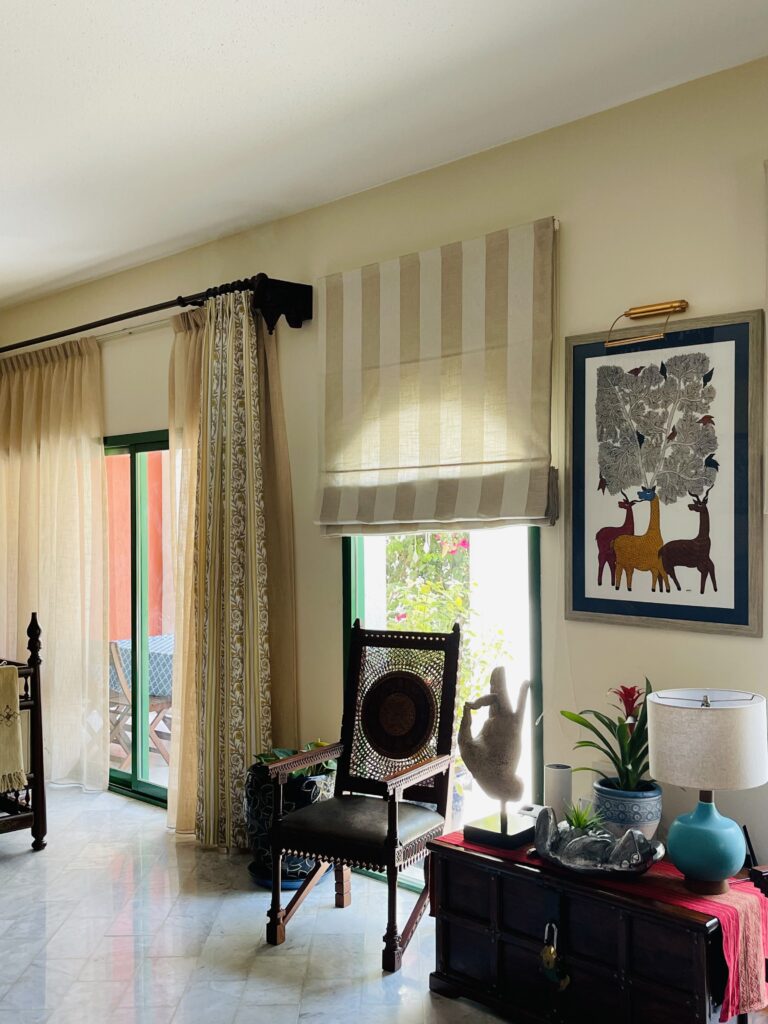 Prameela Nair's Art-Infused Home Abudhabi | Gond art paintings on the wall add a lot of character and aesthetic charm to the room