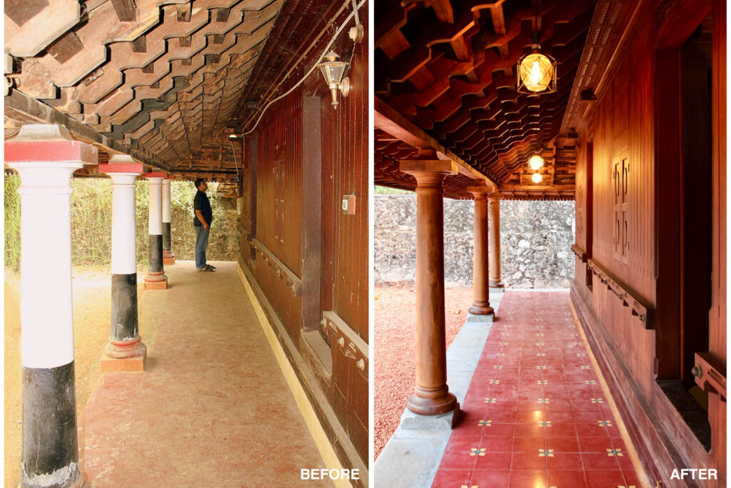 Old Traditional Kerala Home, Revived by Benny Kuriakose | Before and After - The old floor veranda was demolished and replaced with Athangudi tiles brought from Tamilnadu