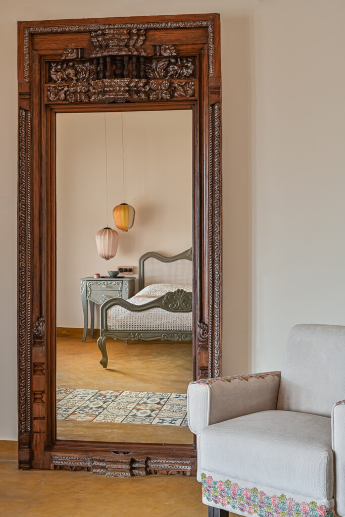 Raja’s Cottage - A traditional Mangalore home with a Chettinad Flavour | a door frame converted into a mirror frame