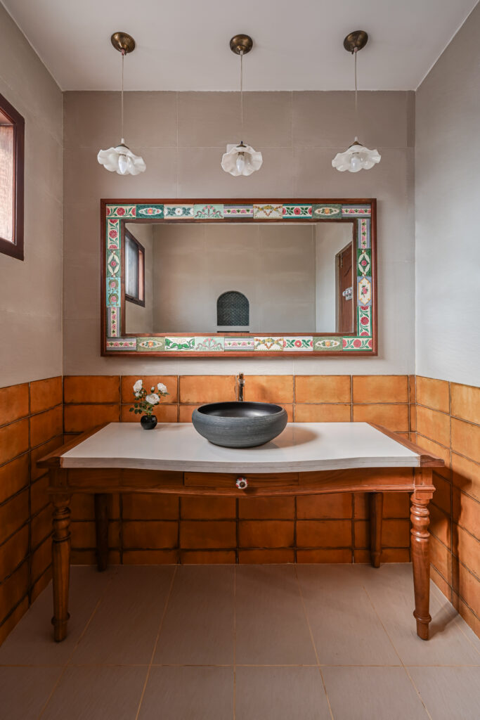 Raja’s Cottage - A traditional Mangalore home with a Chettinad Flavour | basin match the mirror tiles