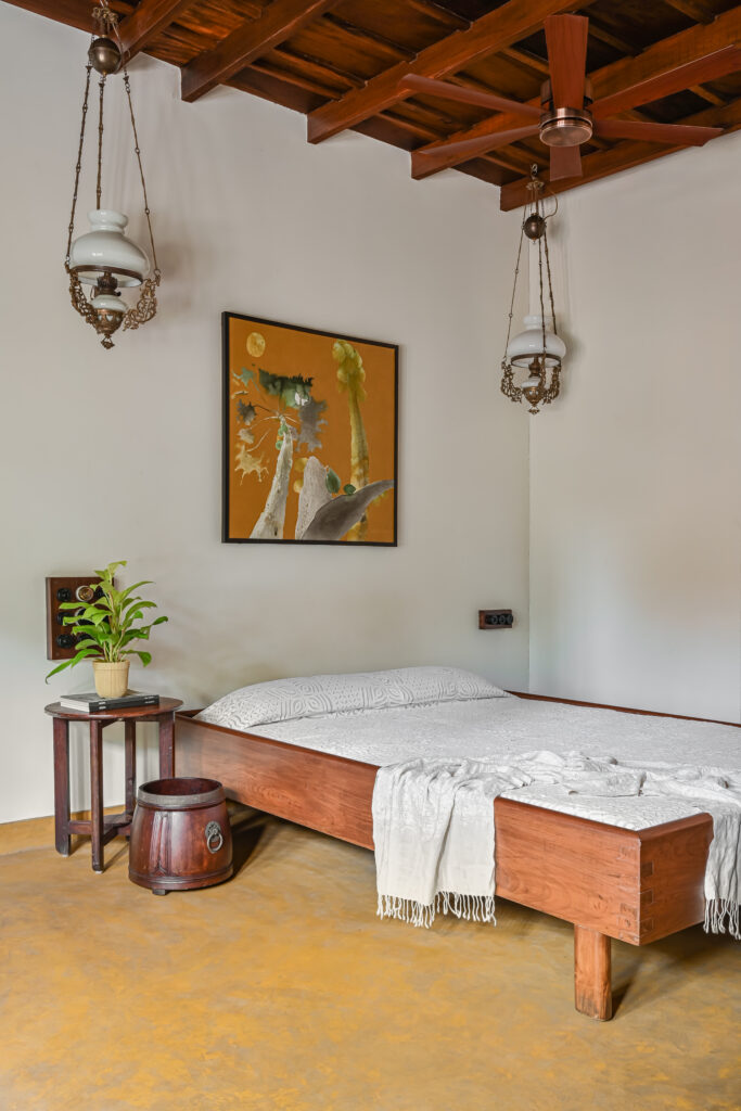 Raja’s Cottage - A traditional Mangalore home with a Chettinad Flavour | upstairs bedroom with antique elements 