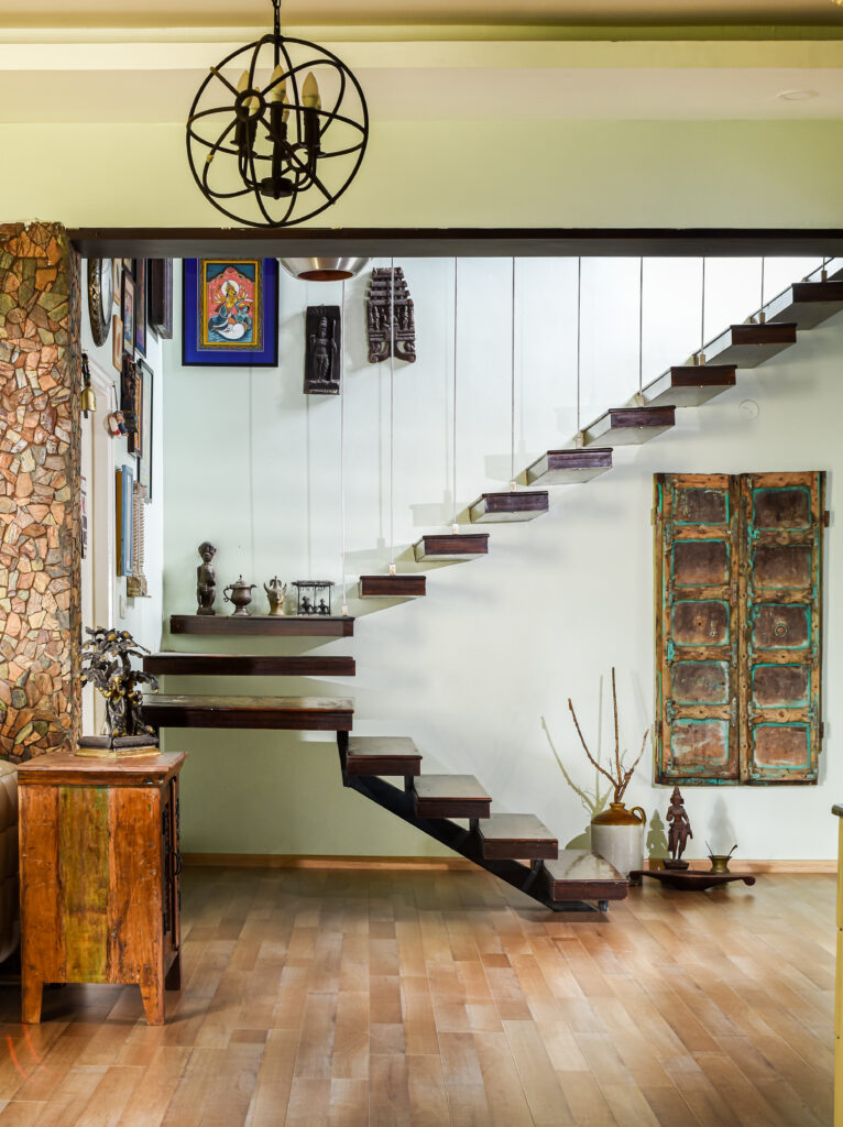 Swati Seraan's penthouse in Bengaluru | Staircase opposite the entry door