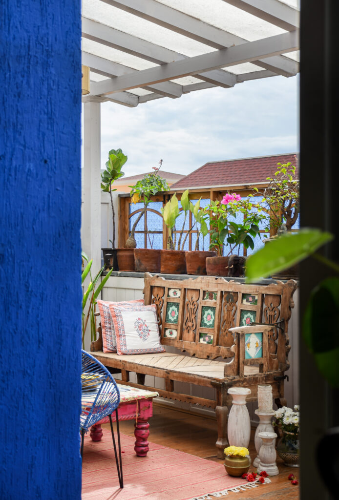 Swati Seraan's penthouse in Bengaluru | Wooden pergola wooden deck was done by Swati few years ago in order to make use of her open terrace