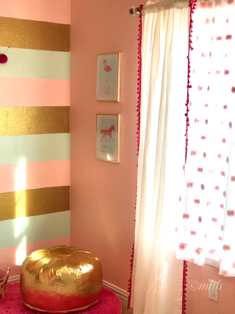 Home tour of Meena Harish | The play-cum-study room had pastel pink, mint & gold for the bling and an accent striped wall