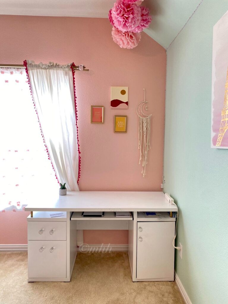 Home tour of Meena Harish | The play-cum-study room had pastel pink, mint & gold for the bling and an accent striped wall