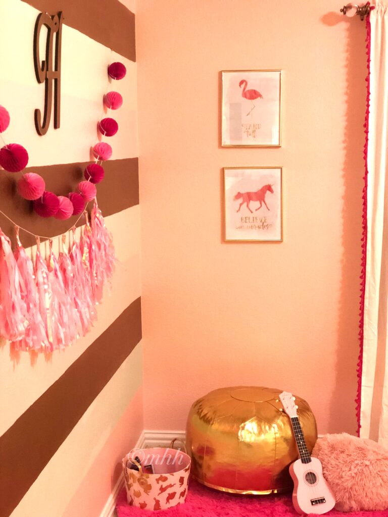 Home tour of Meena Harish | The play-cum-study room had pastel pink, mint & gold for the bling and an accent striped wall