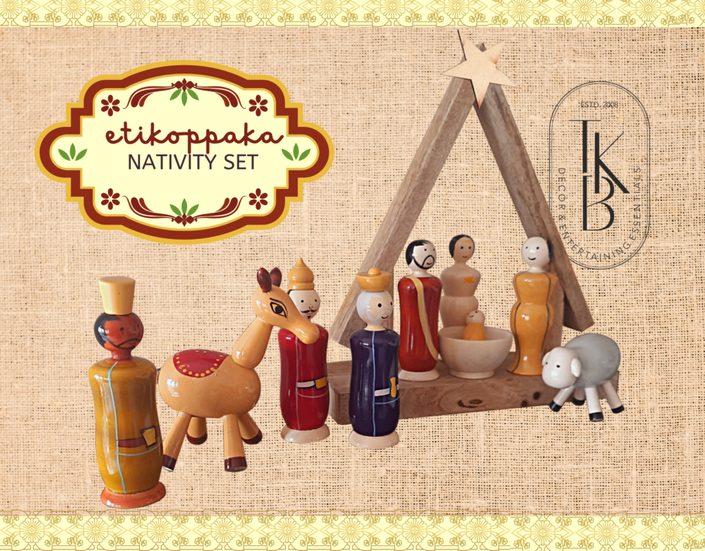 A unique Nativity Set, creatively represented in the Etikoppaka art form | Sustainable Christmas decor ideas