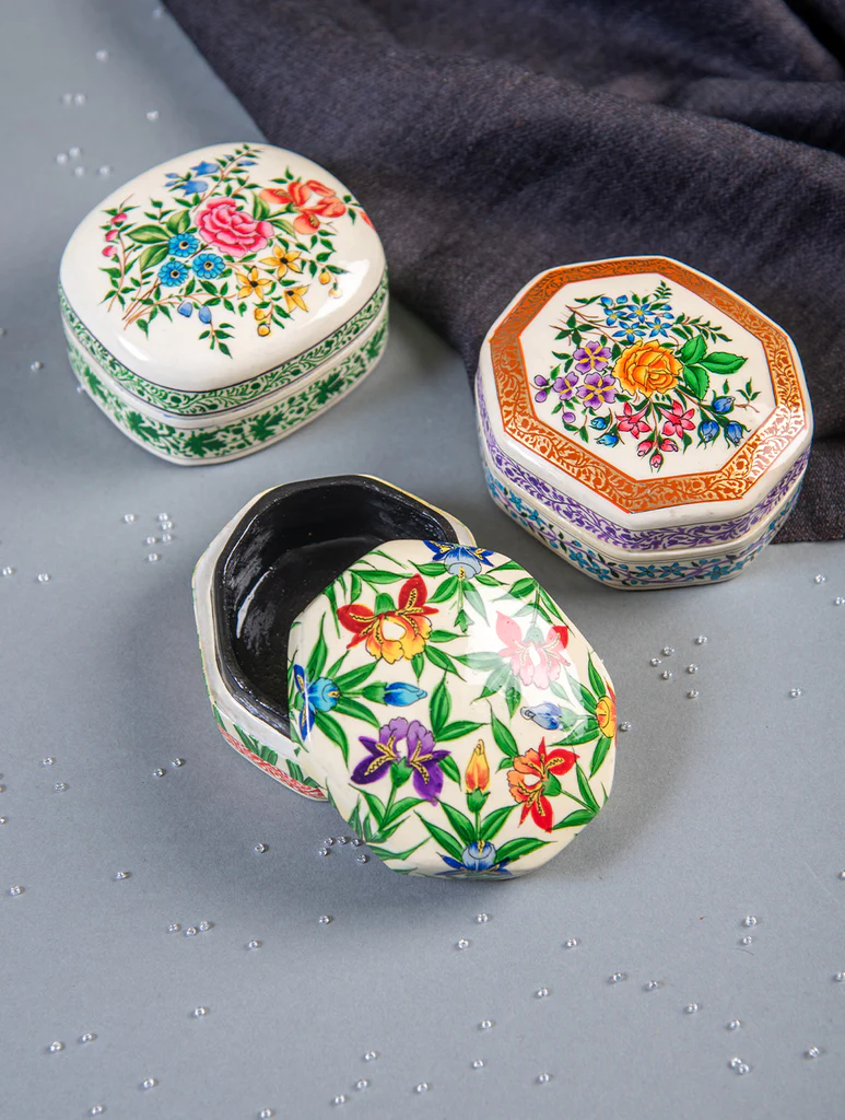 Kashmiri papier mache set of utility boxes from Shahi Collection | Women artisans brand in India
