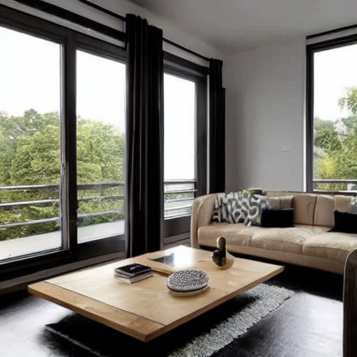 Living room with stylish furniture and window wall with view | Aluminium or uPVC Windows