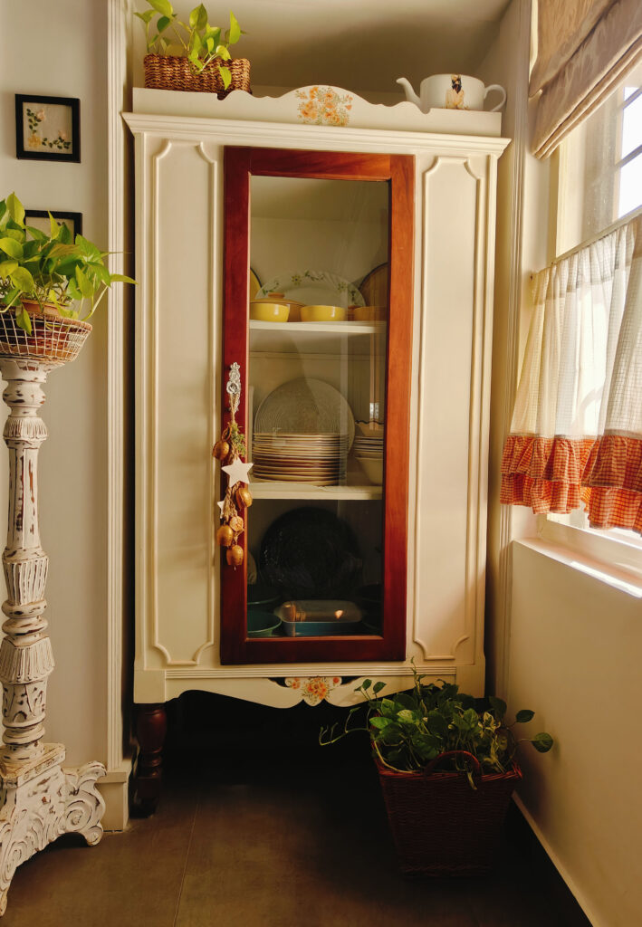 a long chest of drawers with a beautiful vintage ledge on top | Girija home tour in Kochi